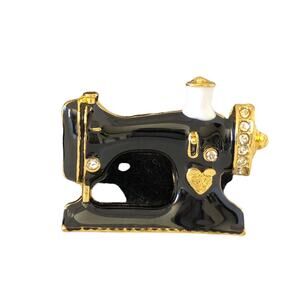 Vintage Style NWOT Black Gold Sewing Machine Brooch
